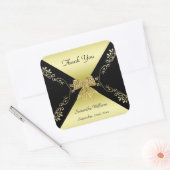 金ゴールド&スタイリッシュブラック装飾弓ありがとう スクエアシール (封筒)