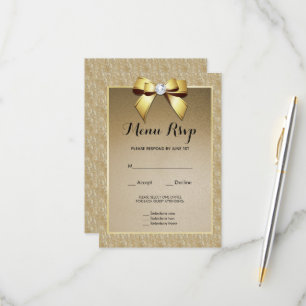 金ゴールド&スタイリッシュGemのメ結婚ニューRSVP 出欠カード