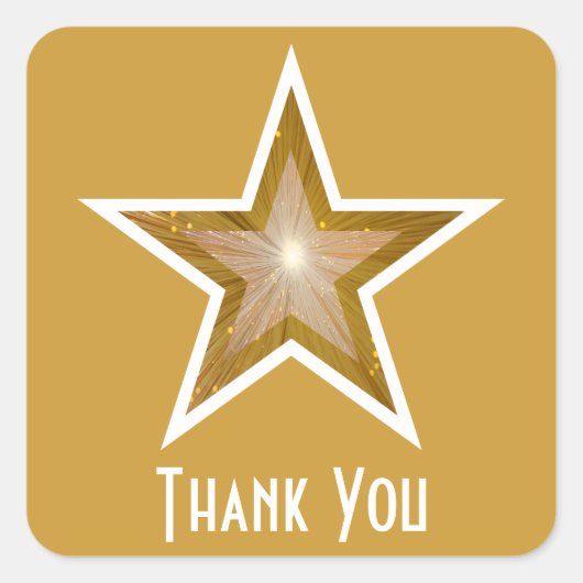 "金ゴールド"スター'ありがとう'正方形のステッカー黄色 スクエアシール (正面)