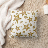 "金ゴールド"スターズホワイト'文字'スクエアホワイトバック クッション (ブランケット)