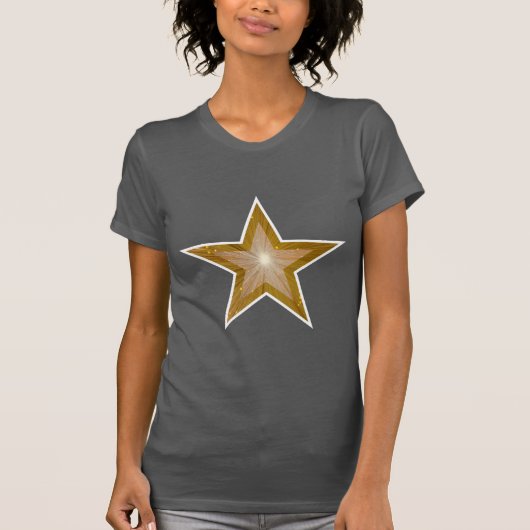"金ゴールド"スターホワイト女性のTシャツグレー Tシャツ (正面)