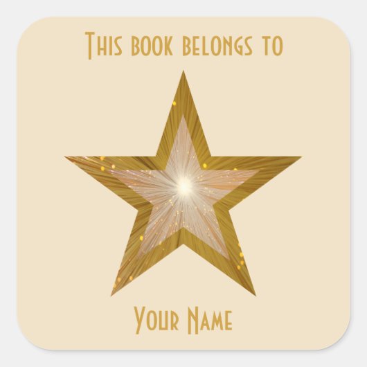 「金ゴールド」スター蔵書票ステッカーのクリーム スクエアシール (正面)
