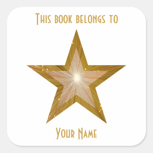 "金ゴールド"スター蔵書票ステッカー白 スクエアシール (正面)