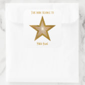 "金ゴールド"スター蔵書票ステッカー白 スクエアシール (バッグ)