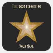 "金ゴールド"スター蔵書票ステッカーblaxk スクエアシール (正面)