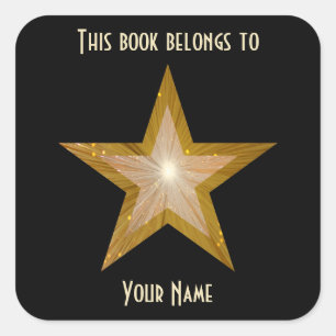 "金ゴールド"スター蔵書票ステッカーblaxk スクエアシール