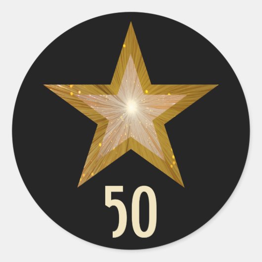 "金ゴールド"スター"50"ラウンドステッカー黒 ラウンドシール (正面)