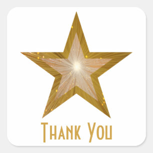 "金ゴールド"スター'Thank You'スクエアステッカー白 スクエアシール