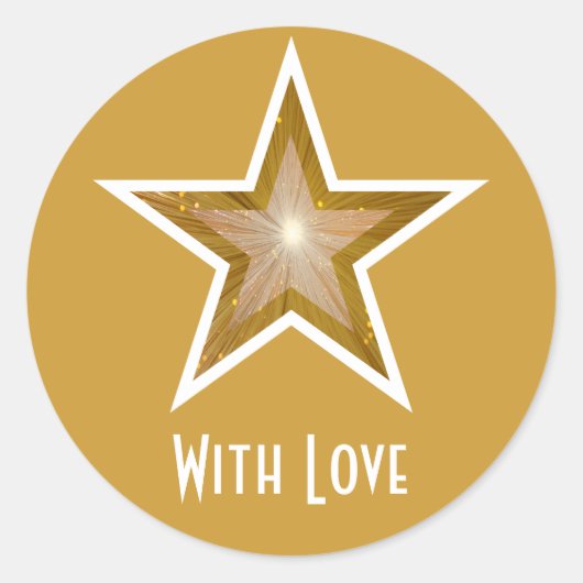 "金ゴールド"スター'With Love"の丸いステッカー黄色 ラウンドシール (正面)