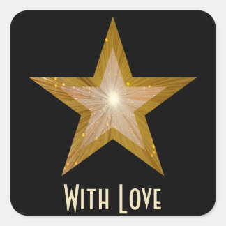 "金ゴールド"スター'With Love"スクエアステッカー黒 スクエアシール