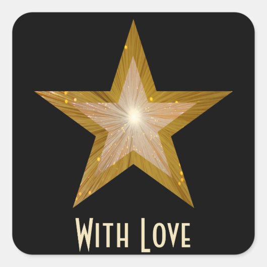 "金ゴールド"スター'With Love"スクエアステッカー黒 スクエアシール (正面)