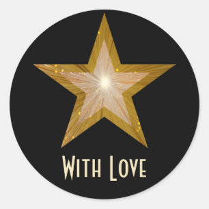 "金ゴールド"スター'With Love"ラウンドステッカー黒 ラウンドシール