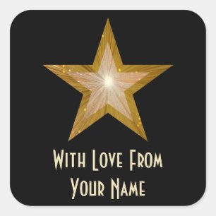 "金ゴールド"スター'With Love From"スクエアステッカー黒 スクエアシール
