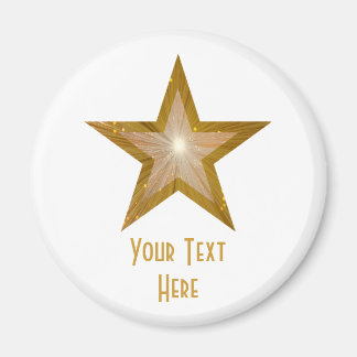 "金ゴールド"スター'Your Text'冷蔵庫用マグネット白 マグネット