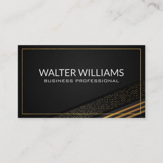 金ゴールド ストライプの |斑点のある金色の黒いパターン 名刺 (正面)
