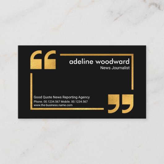 金ゴールド·スピーチ·ボックス·クォーテーション·マーク·レポータ·ジャーナリスト 名刺 (正面)