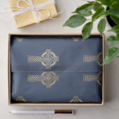 金ゴールド·セルト·クロス·オン·ネービー·ブルー·デコパージュ 薄葉紙 (ギフト)