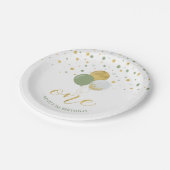 金ゴールド&セージ紙吹雪バルーン1st誕生日パーティー ペーパープレート (アングル)