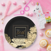 金ゴールド・タン・イエロー50周年記念バラプリント ペーパープレート (パーティー)