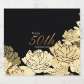 金ゴールド、タン、ベージュ50周年記念バラパターン スパークリングワインラベル (シングルラベル)