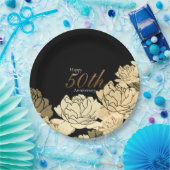 金ゴールド・タン・ベージュ50周年記念バラプリントpa ペーパープレート (パーティー)