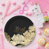 金ゴールド・タン・ベージュ50周年記念バラプリントpa ペーパープレート (パーティー)