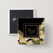 金ゴールド、タン、黄色の50歳の誕生日バラ 缶バッジ (正面&裏面)