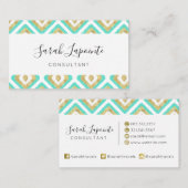 金ゴールド&ターコイズシック&イカットパタエレガントーン 名刺 (正面/裏面)