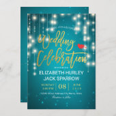 金ゴールド&ターコイズストリングラ結婚イトのお祝い 招待状 (正面/裏面)