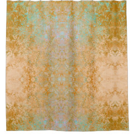 金ゴールド&ターコイズブルーパティナアルコールインク抽象芸術 シャワーカーテン