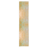 金ゴールド&ターコイズブルーパティナアルコールインク抽象芸術 ショートテーブルランナー (正面)