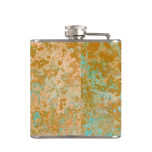 金ゴールド&ターコイズブルーパティナアルコールインク抽象芸術 フラスク (裏面)