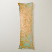 金ゴールド&ターコイズブルーパティナアルコールインク抽象芸術 ボディピロー (正面縦)