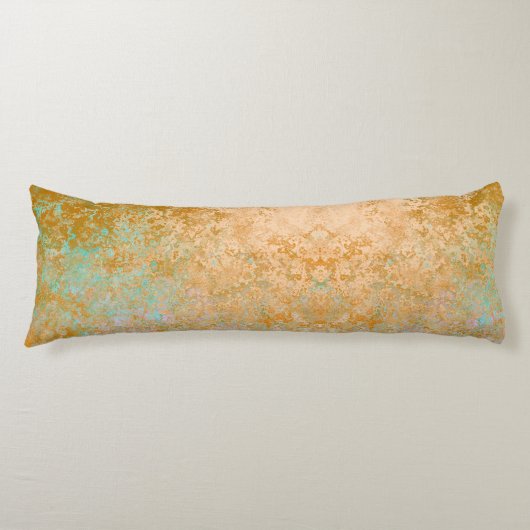 金ゴールド&ターコイズブルーパティナアルコールインク抽象芸術 ボディピロー (正面)