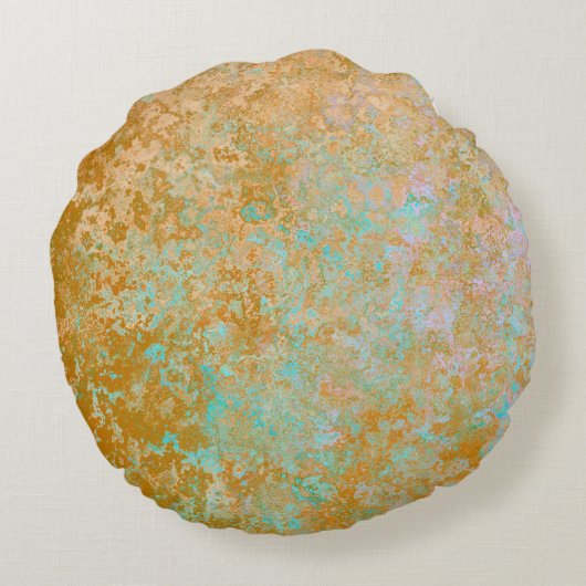 金ゴールド&ターコイズブルーパティナアルコールインク抽象芸術 ラウンドクッション (裏面)