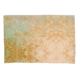 金ゴールド&ターコイズブルーパティナアルコールインク抽象芸術 枕カバー