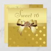 金ゴールド&ダイアモンズフラワー&水玉模様ズスウィート16 招待状 (正面/裏面)