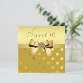 金ゴールド&ダイアモンズフラワー&水玉模様ズスウィート16 招待状 (スタンド正面)