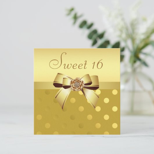 金ゴールド&ダイアモンズフラワー&水玉模様ズスウィート16 招待状 (スタンド正面)