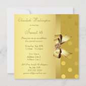 金ゴールド&ダイアモンズフラワー&水玉模様ズスウィート16 招待状 (裏面)