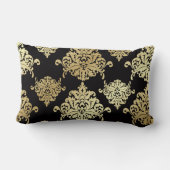 金ゴールド、ダマスク織、アンティーク、ヴィンテージ、黒エレガントな、パターン ランバークッション (裏面)