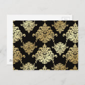 金ゴールド,ダマスク,アンティーク,ヴィンテージ,パターン,エレガント,黒, ポストカード (正面/裏面)