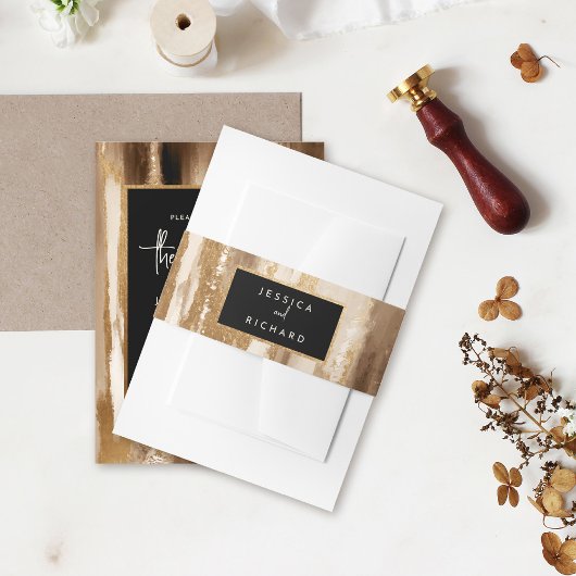 金ゴールド&ダークウォーター色のカップルの名結婚前 招待状ベリーバンド