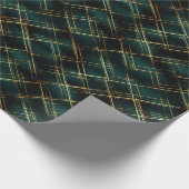 金ゴールド&ダークエレガントグリーンタータンチェックプレイドクリスマス ラッピングペーパー (角)