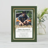 金ゴールド&ダークグリーンタイポグラフィ|フォトグラジャル 招待状 (スタンド正面)