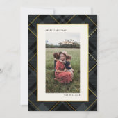 金ゴールド&ダークグリーンタータンチェックメリークリスマスフォト シーズンカード (正面)