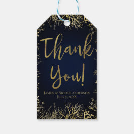 金ゴールド&ダークネイビーブルーエレガントコーラル結婚ズ ギフトタグ