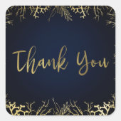 金ゴールド&ダークネイビーブルーエレガントコーラル結婚ズ スクエアシール (正面)