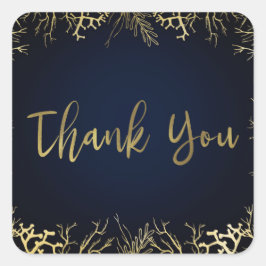 金ゴールド&ダークネイビーブルーエレガントコーラル結婚ズ スクエアシール