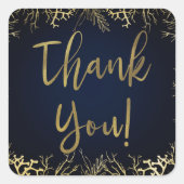 金ゴールド&ダークネイビーブルーエレガントコーラル結婚ズ スクエアシール (正面)